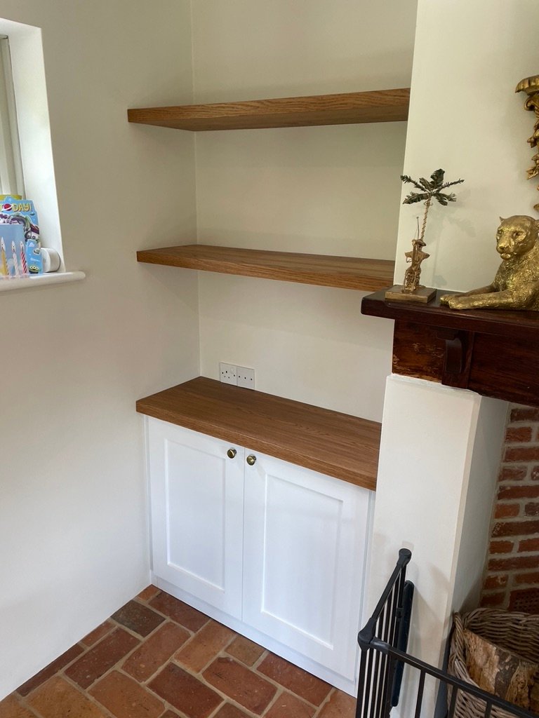 Oak Alcove Cabinet with Oak Floating Shelves
