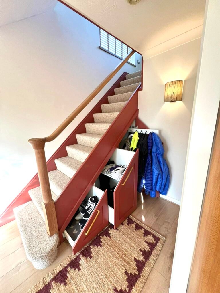 Red Painted Bespoke Understair Storage Unit